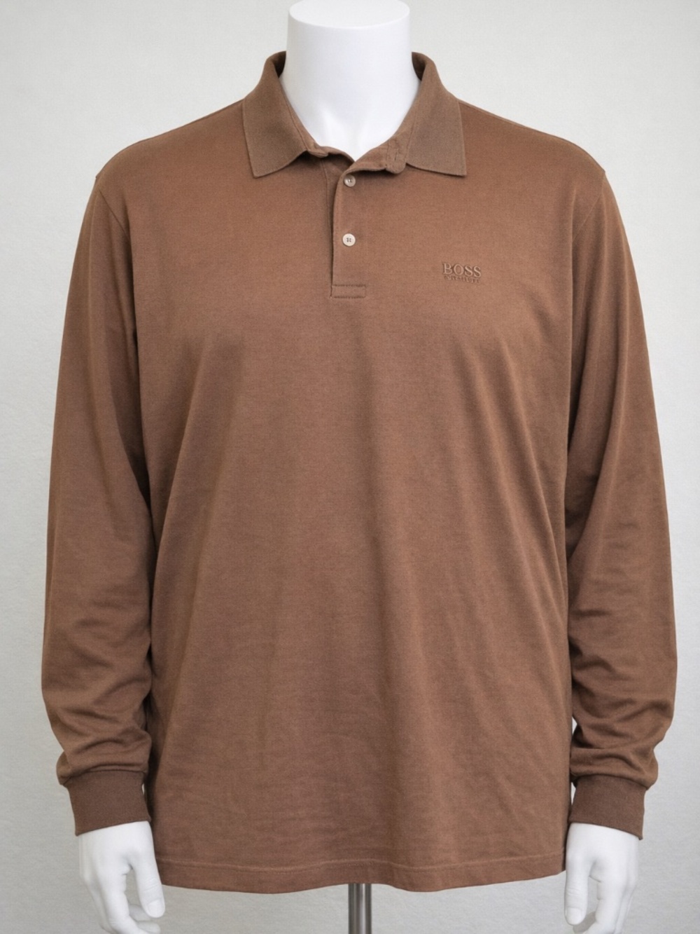 Hugo Boss Mens Polo XXL Brown Long Sleeve‎ Pima Cotton Designer Casual